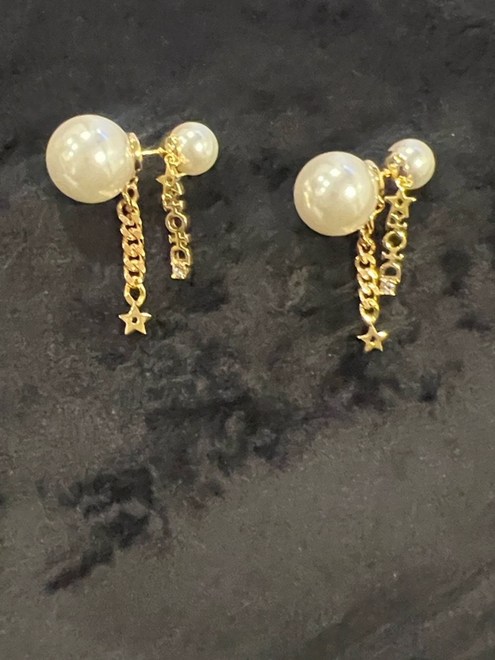 Dior Gold-Tone Earrings with Ivory Pearl Drops and Star Chains